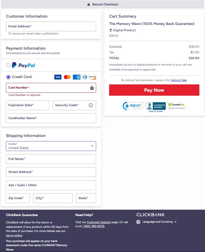 The Memory Wave Secured Order Form